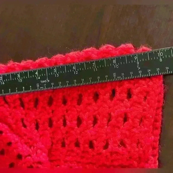 VTG Handmade Women’s M/L Cherry Red Hand Knit Crocheted Cardigan Bow Grannycore - Picture 6 of 9